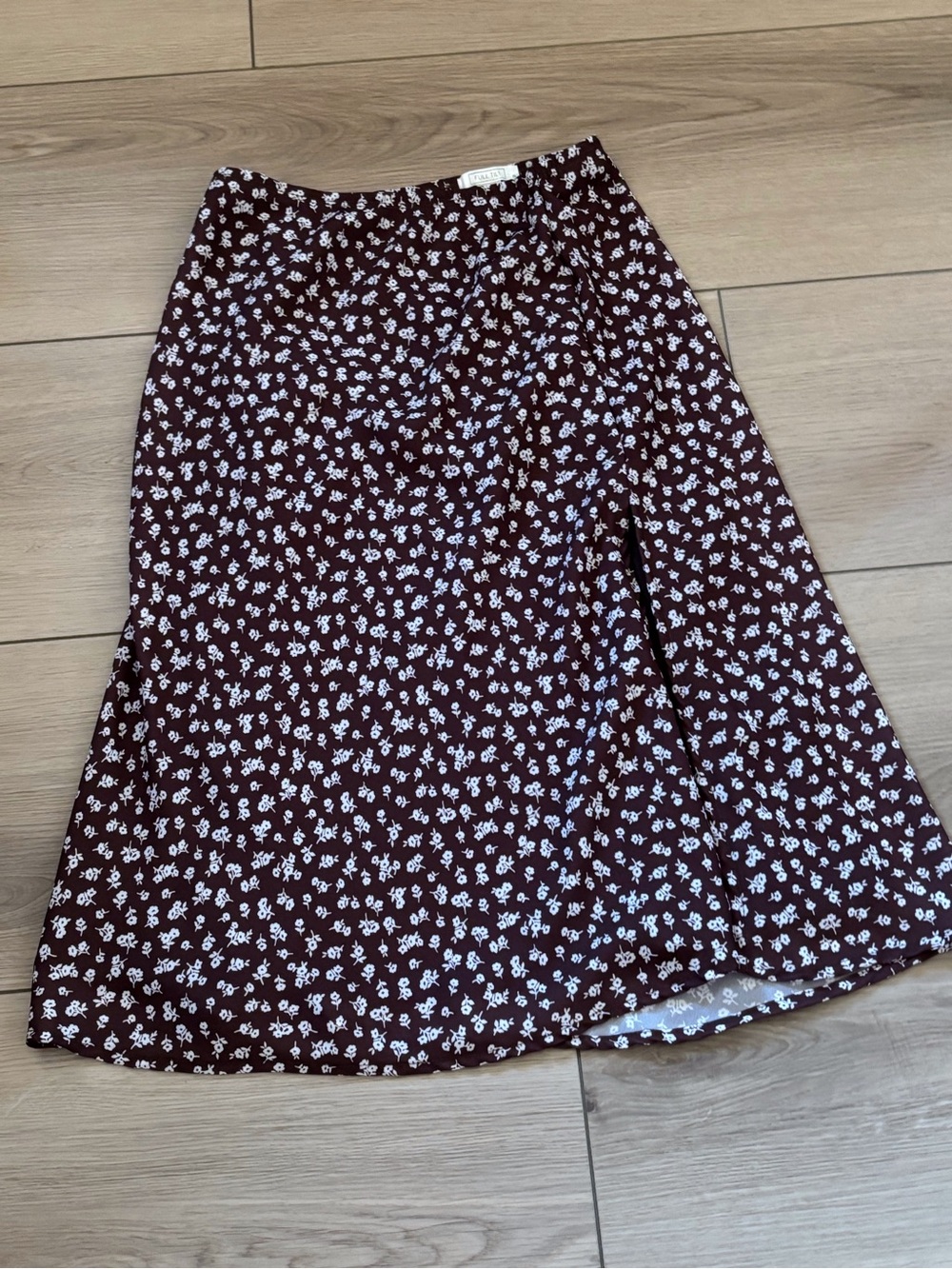 Full Tilt Maroon Midi Skirt with White Floral Print